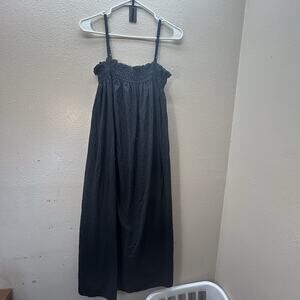 F&F Black Smocked Textured Maxi Dress Size US 8 UK 12 Striped Vacation Resort